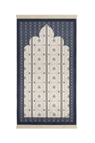 Navy Blue Velvet Carpet Prayer Rug - Thumbnail