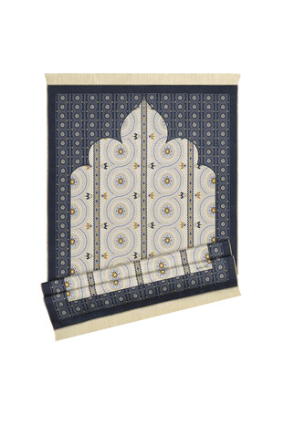 Navy Blue Velvet Carpet Prayer Rug - Thumbnail