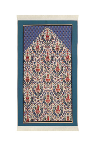 Oil Blue Tulip Flower Pattern Tapestry Prayer Rug - Thumbnail