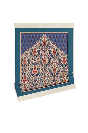 Oil Blue Tulip Flower Pattern Tapestry Prayer Rug - Thumbnail