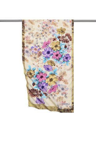 Oil Green Floral Silky Foulard - Thumbnail