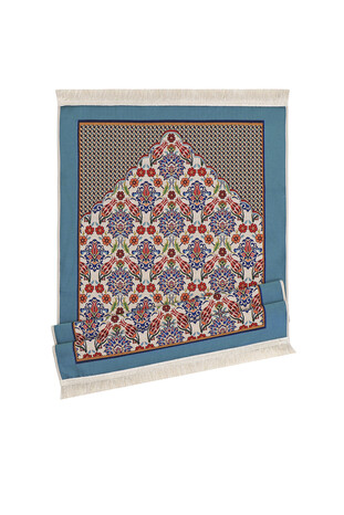 Oil Green Tile Tulip Pattern Tapestry Prayer Rug - Thumbnail