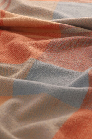 Orange Blue Patterned Winter Shawl - Thumbnail