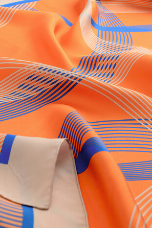 Orange Carousel Pattern Twill Silk Scarf - Thumbnail