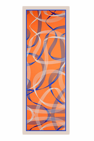 Orange Carousel Pattern Twill Silk Scarf - Thumbnail