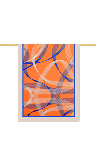 Orange Carousel Pattern Twill Silk Scarf - Thumbnail