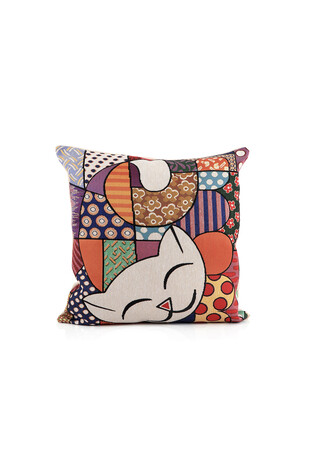 Orange Cat Pattern Tapestry Throw Pillow - Thumbnail