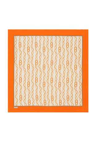 Orange Chain Pattern Twill Silk Square Scarf - Thumbnail