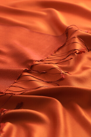 Orange Claret Red Reversible Silk Scarf - Thumbnail