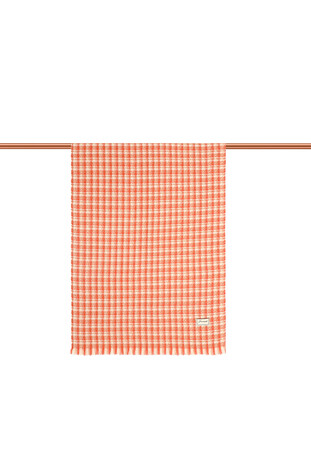 Orange Cream Plaid Pattern Winter Shawl - Thumbnail