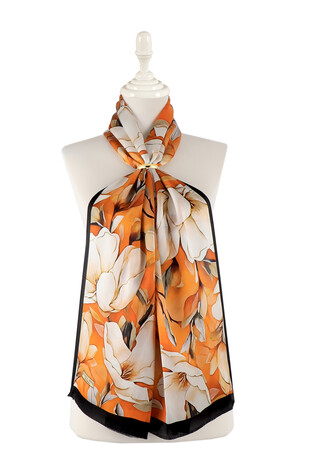 Orange Daffodil Pattern Silk Foulard - Thumbnail