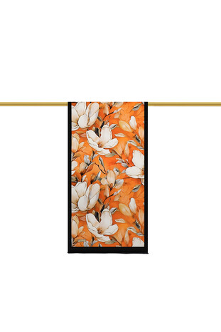 Orange Daffodil Pattern Silk Foulard - Thumbnail