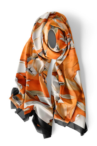 Orange Daffodil Pattern Silk Foulard - Thumbnail