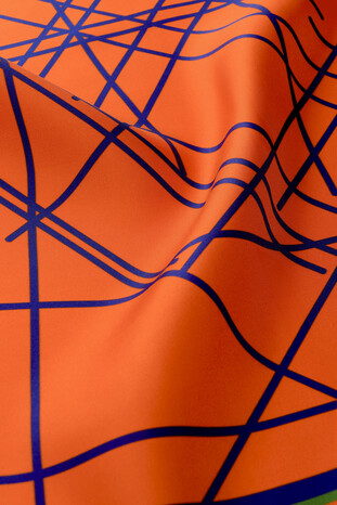 Orange Echo Pattern Twill Silk Square Scarf - Thumbnail