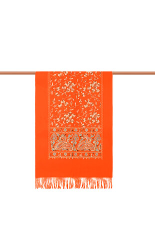 Orange Embroidered Winter Shawl - Thumbnail