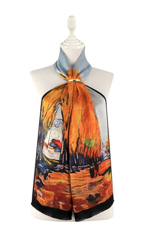 Orange Fall Pattern Silk Foulard - Thumbnail