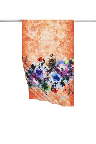 Orange Flower Silky Foulard - Thumbnail