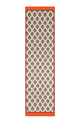 Orange Hatai Pattern Narrow Silk Foulard - Thumbnail