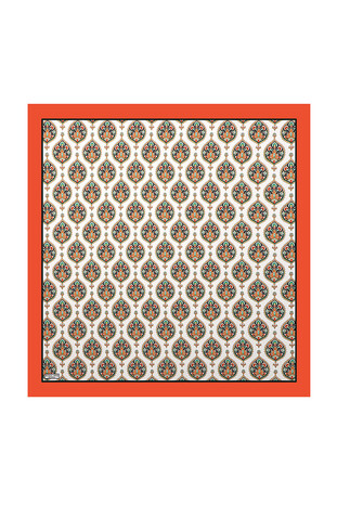 Orange Hatai Pattern Silk Square Scarf - Thumbnail