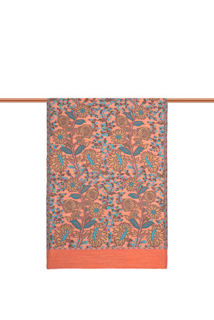 Orange Jacquard Patterned Wool Shawl - Thumbnail