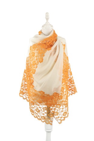 Orange Lace Wool Shawl - Thumbnail