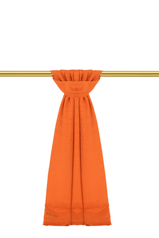 Orange Monogram Pattern Silk Cotton Scarf - Thumbnail