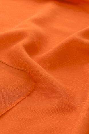 Orange Monogram Pattern Silk Cotton Scarf - Thumbnail