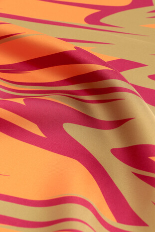 Orange Nilsu Pattern Twill Silk Square Scarf - Thumbnail