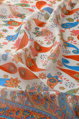 Orange Patterned Indian Silk Scarf - Thumbnail