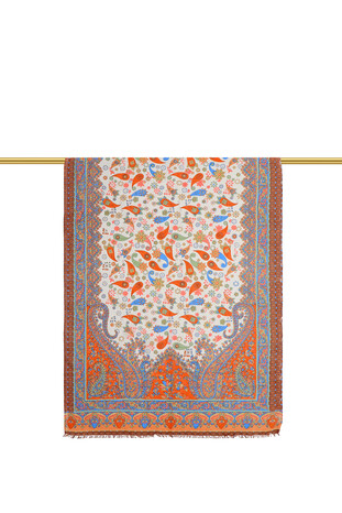 Orange Patterned Indian Silk Scarf - Thumbnail