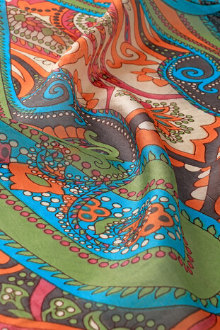 Orange Patterned Indian Silk Scarf - Thumbnail