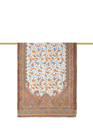 Orange Patterned Indian Silk Scarf - Thumbnail