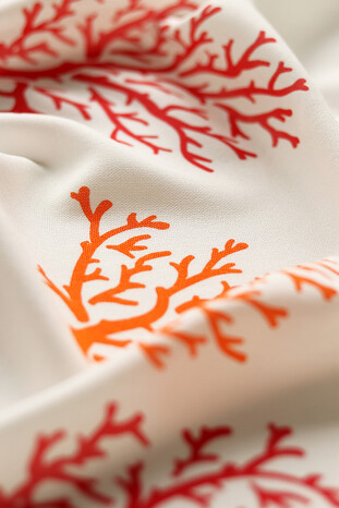 Orange Red Coral Pattern Bamboo Bathrobe - Thumbnail