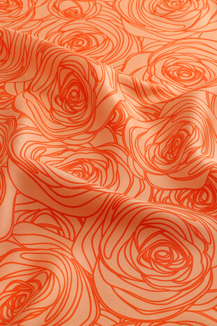 Orange Rosa Pattern Twill Silk Scarf - Thumbnail