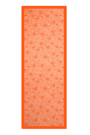 Orange Rosa Pattern Twill Silk Scarf - Thumbnail