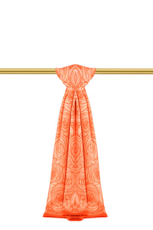 Orange Rosa Pattern Twill Silk Scarf - Thumbnail