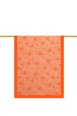 Orange Rosa Pattern Twill Silk Scarf - Thumbnail