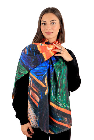 Orange Scream Pattern Winter Shawl - Thumbnail