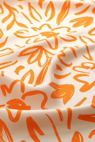 Orange Spring Pattern Twill Silk Scarf - Thumbnail