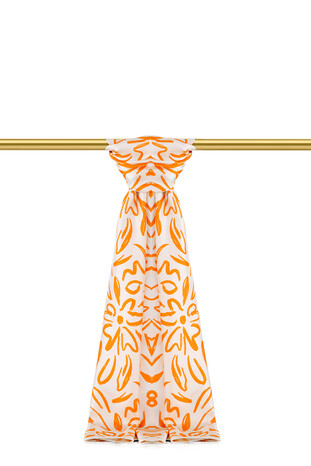 Orange Spring Pattern Twill Silk Scarf - Thumbnail