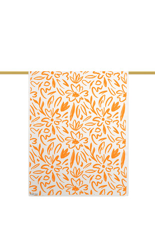 Orange Spring Pattern Twill Silk Scarf - Thumbnail