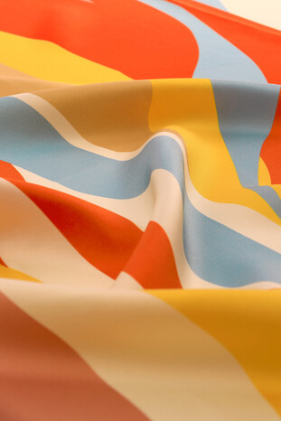 Orange Wave Pattern Twill Silk Square Scarf - Thumbnail