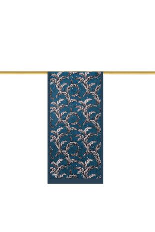 Petrol Blue Leaf Pattern Silk Scarf - Thumbnail