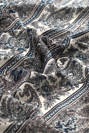 Petrol Blue Patterned Silk Look Shawl - Thumbnail