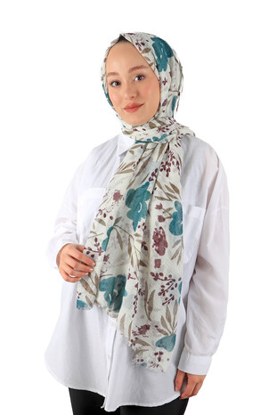 Petrol Blue Spring Flower Wrapped Scarf - Thumbnail