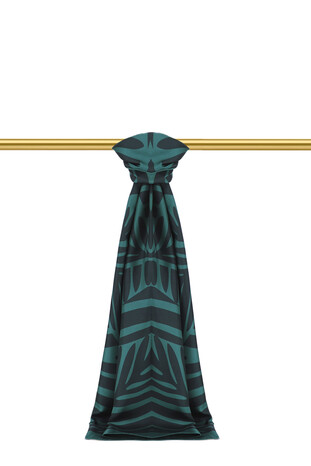 Petrol Green Crop Pattern Twill Silk Scarf - Thumbnail