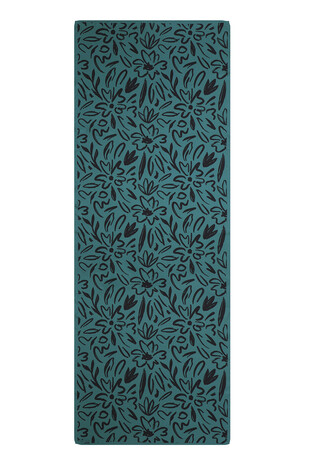 Petrol Green Spring Pattern Twill Silk Scarf - Thumbnail