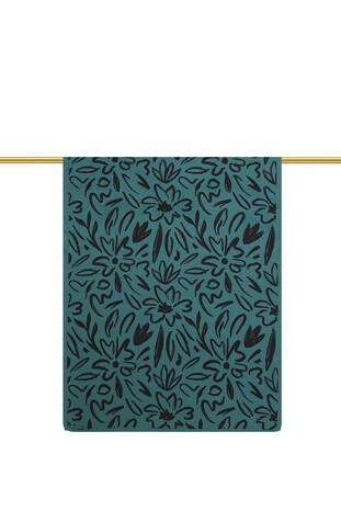 Petrol Green Spring Pattern Twill Silk Scarf - Thumbnail