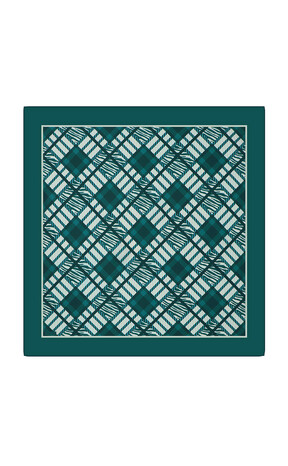 Petrol Green Tile Pattern Twill Silk Square Scarf - Thumbnail