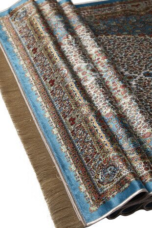 Petrol Green Velvet Carpet Prayer Rug - Thumbnail